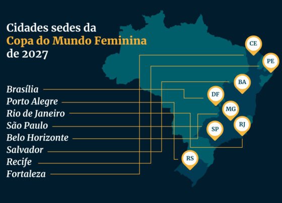 Imagem colorida da arte das sedes da Copa do Mundo de 2027 - Metrópoles