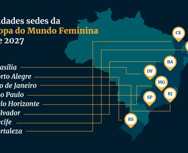 Imagem colorida da arte das sedes da Copa do Mundo de 2027 - Metrópoles