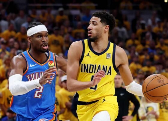 Imagem colorida da partida entre Pacers e Thunder - Metrópoles