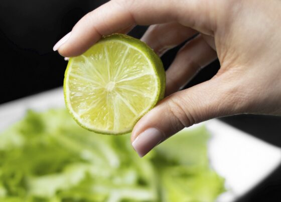 Foto colorida de mão segurando metade de um limão - Chá ou suco de limão? Entenda as principais diferenças entre bebidas