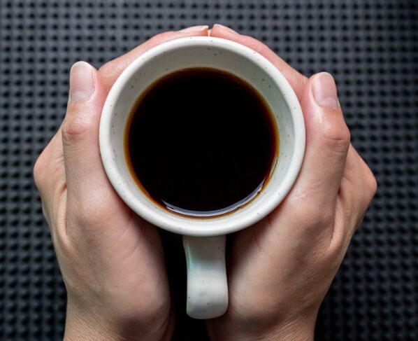 Foto colorida de mãos feminina segurando uma xícara de café, considerado alimento termogênico - Metrópoles