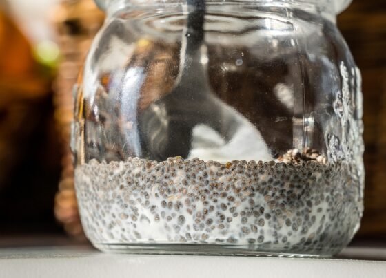 Foto colorida de chia em tigela com leite - Metrópoles