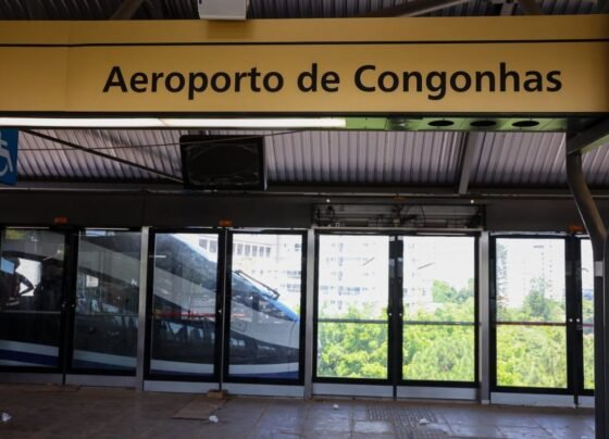 A futura estação Aeroporto de Congonhas recebeu o primeiro trem nesse domingo (11/1). Abertura da Linha 17-Ouro está prevista para março - Metrópoles