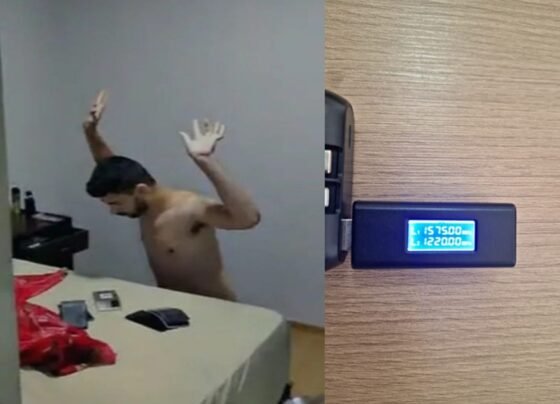 homem sendo rendido e foto de pendrive