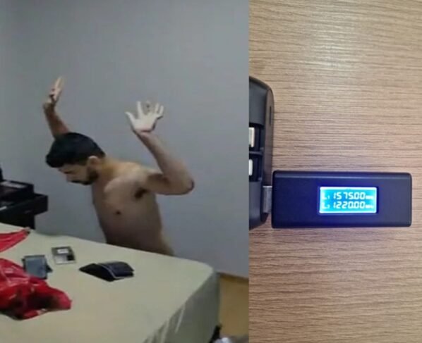 homem sendo rendido e foto de pendrive