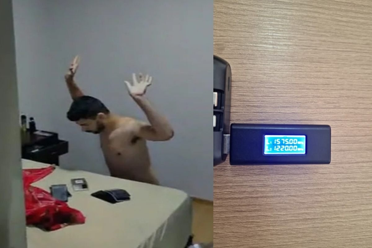 homem sendo rendido e foto de pendrive