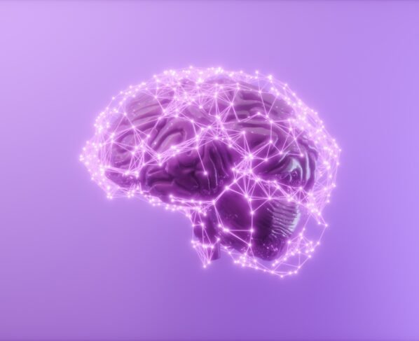 Cérebro humano em 3D com pontos de conexão e linhas do plexo. Conceito de Inteligência Artificial e Aprendizado Profundo. Renderização 3D. Metrópoles