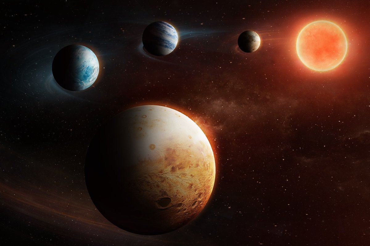 Ilustração colorida do sistema formado pela estrela LHS 1903 - Metrópoles