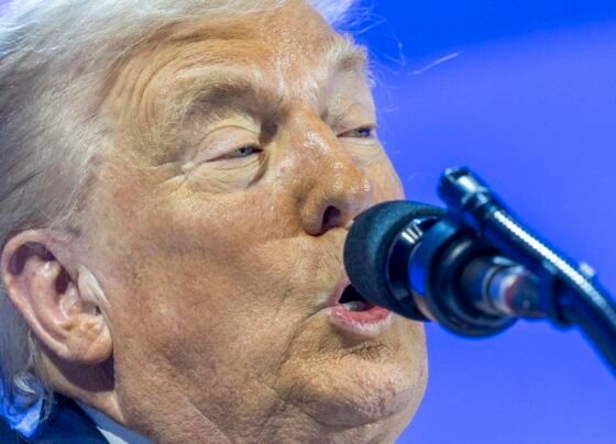 Donald Trump durante discurso no Fórum Econômico Mundial, em Davos, na Suíça