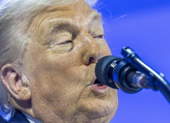 Donald Trump durante discurso no Fórum Econômico Mundial, em Davos, na Suíça