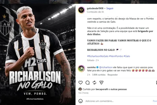 Savinho revela desejo de Richarlison por transferência ao Vasco - destaque galeria